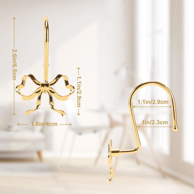 YanKiTour Bow Shower Curtain Hooks, 12 Pack Metal Decorative Rings, Rustproof Bow Knot Design for Bathroom Bedroom Living Room Baby Room Nursery Art Decor (Gold 2) - Image 3